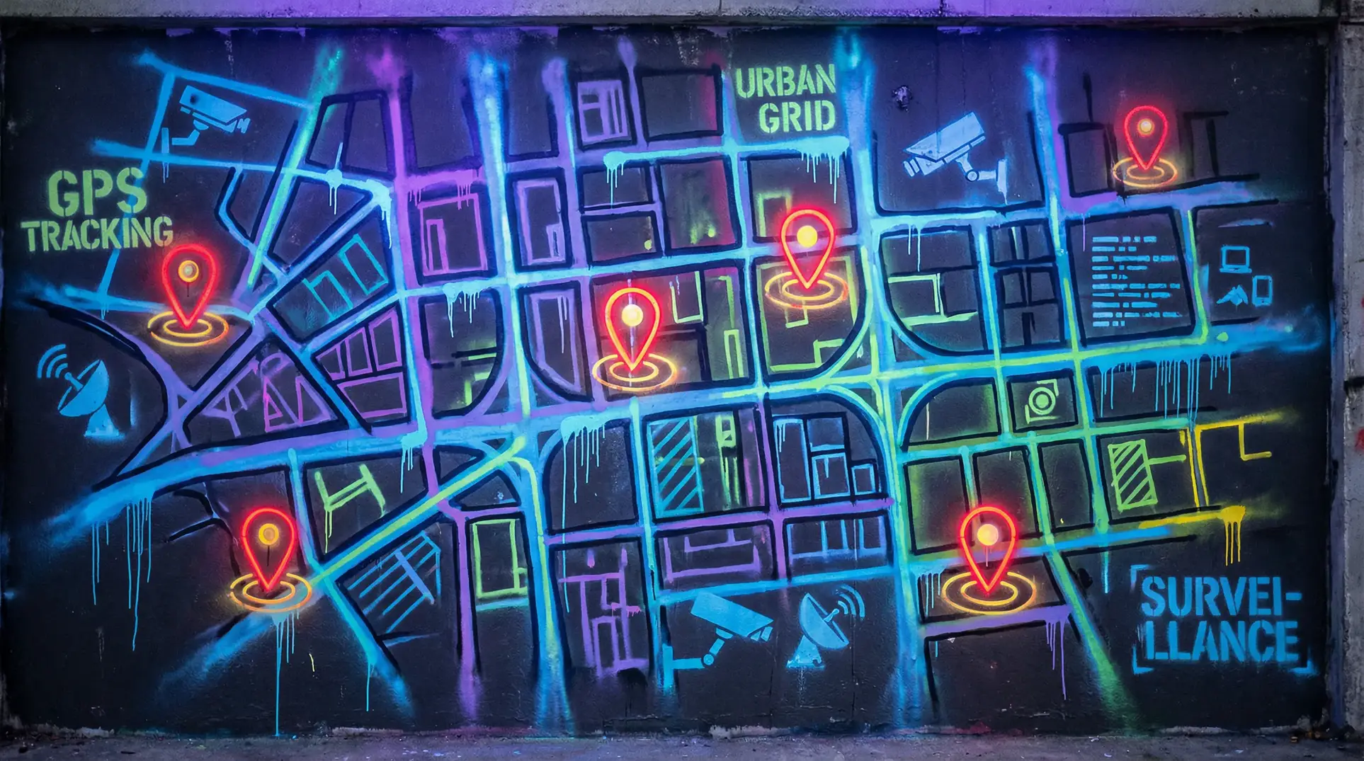 网站你懂我意思正能量晚上 狗仔追踪地图 - 城市涂鸦风格